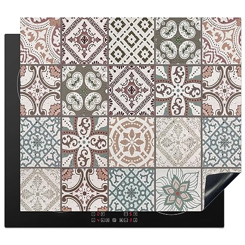 KitchenYeah© Herdabdeckplatte Einteilig Ceranfeld Abdeckplatte für Induktionsschutz Ceranfeldabdeckung Vinyl Herdabdeckplatten Mosaik - Braun - Muster - Fliese - 60x52 cm von KitchenYeah