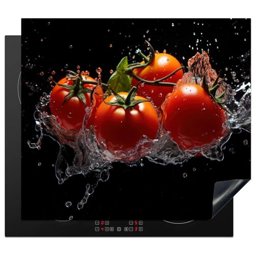 KitchenYeah© Herdabdeckplatte Einteilig Abdeckplatten Cerankochfeld Abdeckung Ceranfeld Herdplattenabdeckung Induktionsmatte Tomaten - Schwarz - Wasser - Rot - Gemüse - 57x51 cm von KitchenYeah