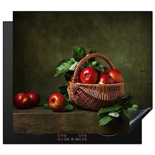 KitchenYeah© Herdabdeckplatte Einteilig Küche Kochfeld Abdeckung Ceranfeld Herdplattenabdeckung Aufrollbare Matte Trauben - Rustikal - Apfel - Obst - Rot - Korb - 60x52 cm von KitchenYeah