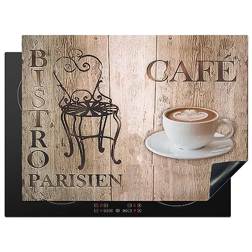 KitchenYeah© Herdabdeckplatte Einteilig Küche Kochfeld Abdeckung Ceranfeld Herdplattenabdeckung Aufrollbare Matte Bistro Parisien - Café - Kaffee - Weinlese - 70x52 cm von KitchenYeah