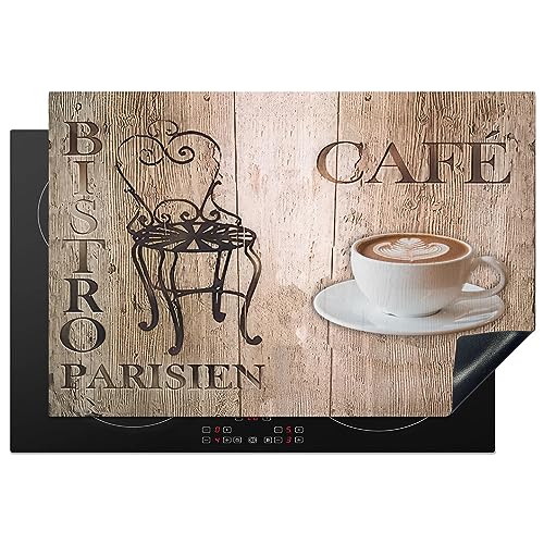 KitchenYeah© Herdabdeckplatte Einteilig Küche Kochfeld Abdeckung Ceranfeld Herdplattenabdeckung Aufrollbare Matte Bistro Parisien - Café - Kaffee - Weinlese - 78x52 cm von KitchenYeah