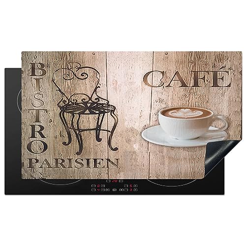 KitchenYeah© Herdabdeckplatte Einteilig Küche Kochfeld Abdeckung Ceranfeld Herdplattenabdeckung Aufrollbare Matte Bistro Parisien - Café - Kaffee - Weinlese - 89x51 cm von KitchenYeah