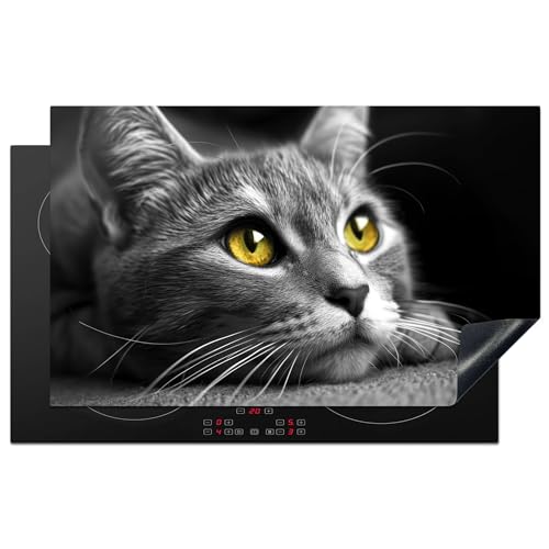 KitchenYeah© Herdabdeckplatte Induktion Schutzmatte Küche Herdabdeckung Ceranfeld Induktionsmatte Cerankochfeld Abdeckung Katze - Grau - Tiere - Katze - 83x51 cm von KitchenYeah