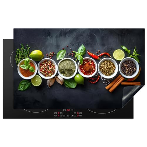 KitchenYeah© Herdabdeckplatte 83x51 cm Induktion Schutzmatte Küche Herdabdeckung Ceranfeld Induktionsmatte Cerankochfeld Abdeckung Kräuter - Gewürze - Betonoptik - Stilleben von KitchenYeah