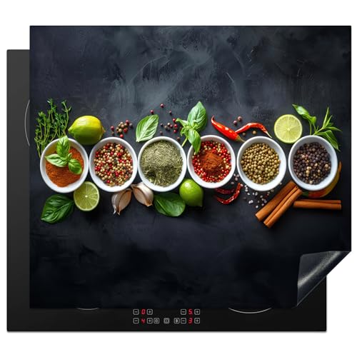 KitchenYeah© Herdabdeckplatte 57x51 cm Induktion Schutzmatte Küche Herdabdeckung Ceranfeld Induktionsmatte Cerankochfeld Abdeckung Kräuter - Gewürze - Betonoptik - Stilleben von KitchenYeah