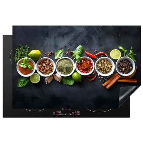 KitchenYeah© Herdabdeckplatte 80x52 cm Induktion Schutzmatte Küche Herdabdeckung Ceranfeld Induktionsmatte Cerankochfeld Abdeckung Kräuter - Gewürze - Betonoptik - Stilleben von KitchenYeah
