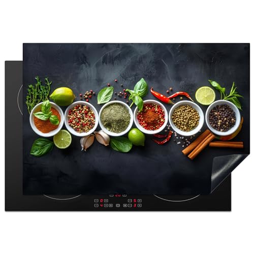 KitchenYeah© Herdabdeckplatte 78x52 cm Induktion Schutzmatte Küche Herdabdeckung Ceranfeld Induktionsmatte Cerankochfeld Abdeckung Kräuter - Gewürze - Betonoptik - Stilleben von KitchenYeah