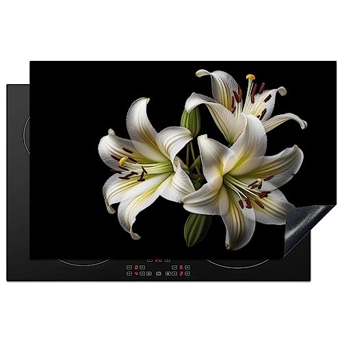 KitchenYeah© Herdabdeckplatte Induktion Schutzmatte Küche Herdabdeckung Ceranfeld Induktionsmatte Cerankochfeld Abdeckung Lilie - Blumen - Weiß - Natur - Botanik - 80x52 cm von KitchenYeah