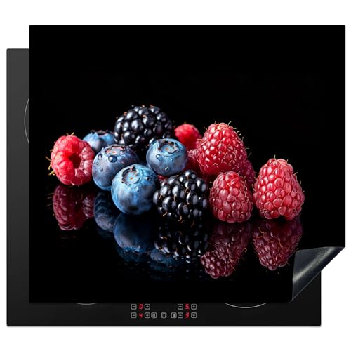 KitchenYeah© Herdabdeckplatte Induktion Schutzmatte Küche Herdabdeckung Ceranfeld Induktionsmatte Cerankochfeld Abdeckung Obst - Rot - Blaubeere - Himbeere - Stilleben - 57x51 cm von KitchenYeah