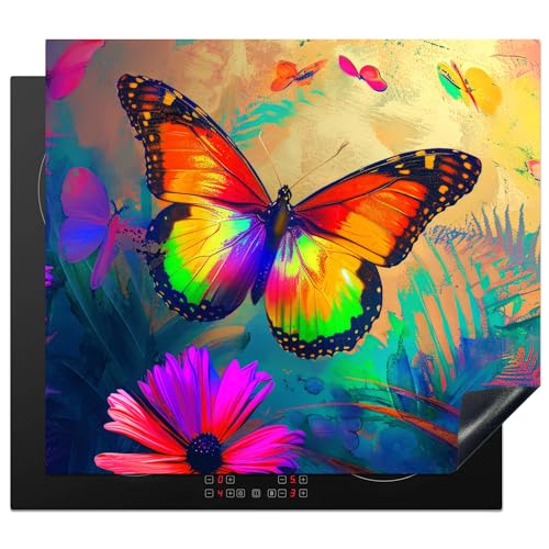 KitchenYeah© Herdabdeckplatte Induktion Schutzmatte Küche Herdabdeckung Ceranfeld Induktionsmatte Cerankochfeld Abdeckung Schmetterling - Pflanzen - Neon - Graffiti - Blumen - 59x52 cm von KitchenYeah