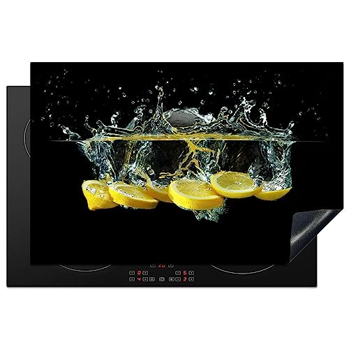 KitchenYeah© Herdabdeckplatte Induktion Schutzmatte Küche Herdabdeckung Ceranfeld Induktionsmatte Cerankochfeld Abdeckung Zitrone - Obst - Gelb - Stillleben - Wasser - 81x52 cm von KitchenYeah