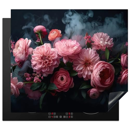 KitchenYeah© Herdabdeckplatte Induktion Schutzmatte Küche Herdabdeckung Ceranfeld Induktionsmatte Cerankochfeld Abdeckung Blumen - Rosa - Rosen - Botanisch - Natur - 57x51 cm von KitchenYeah