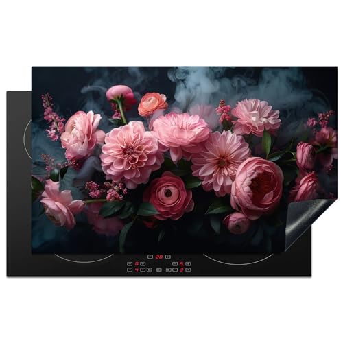 KitchenYeah© Herdabdeckplatte Induktion Schutzmatte Küche Herdabdeckung Cerankochfeld abdeckung Vinyl Matte Aufrollbar Blumen - Rosa - Rosen - Botanisch - Natur - 83x51 cm von KitchenYeah