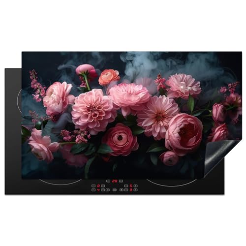 KitchenYeah© Herdabdeckplatte Induktion Schutzmatte Küche Herdabdeckung Cerankochfeld abdeckung Vinyl Matte Aufrollbar Blumen - Rosa - Rosen - Botanisch - Natur - 90x52 cm von KitchenYeah