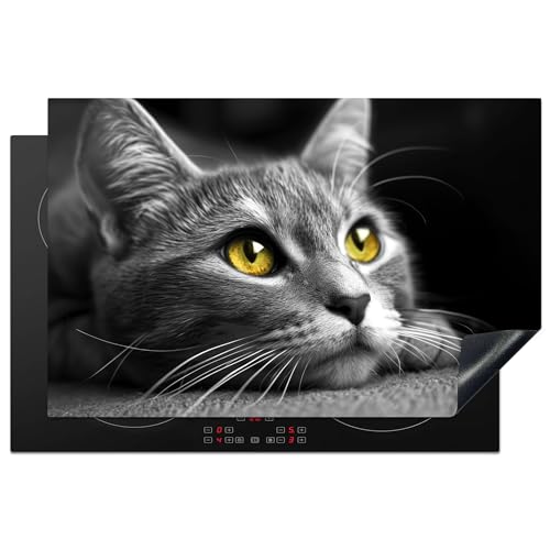 KitchenYeah© Herdabdeckplatte Induktion Schutzmatte Küche Herdabdeckung Ceranfeld Induktionsmatte Cerankochfeld Abdeckung Katze - Grau - Tiere - Katze - 81.2x52 cm von KitchenYeah