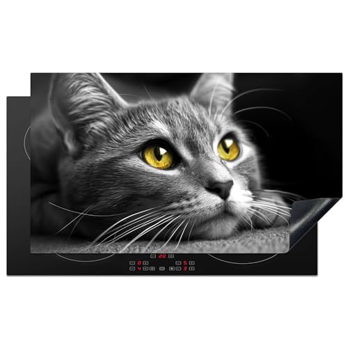 KitchenYeah© Herdabdeckplatte Induktion Schutzmatte Küche Herdabdeckung Ceranfeld Induktionsmatte Cerankochfeld Abdeckung Katze - Grau - Tiere - Katze - 90x52 cm von KitchenYeah