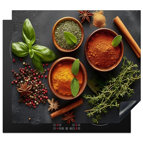 KitchenYeah© Herdabdeckplatte 59x52 cm Induktion Schutzmatte Küche Herdabdeckung Ceranfeld Induktionsmatte Cerankochfeld Abdeckung Kräuter - Beton - Zimt - Gewürze von KitchenYeah