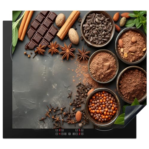 KitchenYeah© Herdabdeckplatte 57x51 cm Induktion Schutzmatte Küche Herdabdeckung Ceranfeld Induktionsmatte Cerankochfeld Abdeckung Kräuter - Schokolade - Beton - Gewürze - Kakao von KitchenYeah