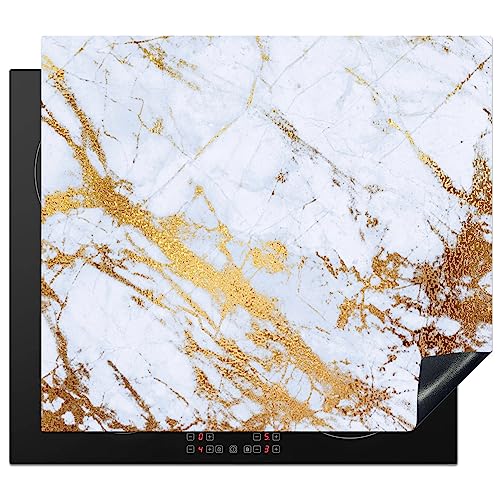 KitchenYeah© Herdabdeckplatte Einteilig Induktionsmatte Küche Abdeckung Ceranfeld Herd Abdeckplatte Deko Vinyl Matte Aufrollbar Marmor - Gold - Weiß - Luxus - Marmoroptik - Glitzer - 60x52 cm von KitchenYeah