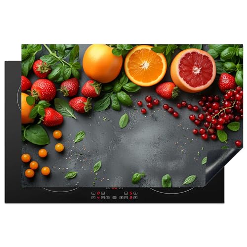 KitchenYeah© Herdabdeckplatte 81.6x52.7 cm Induktion Schutzmatte Küche Herdabdeckung Ceranfeld Induktionsmatte Cerankochfeld Abdeckung Obst - Beton - Orange - Erdbeere von KitchenYeah