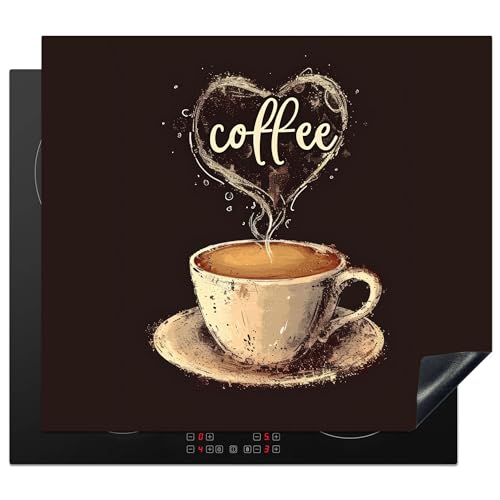 KitchenYeah© Herdabdeckplatte Induktion Schutzmatte Küche Herdabdeckung Ceranfeld Induktionsmatte Cerankochfeld Abdeckung Vintage - Kaffee - Zitat - Herz - 58x51 cm von KitchenYeah