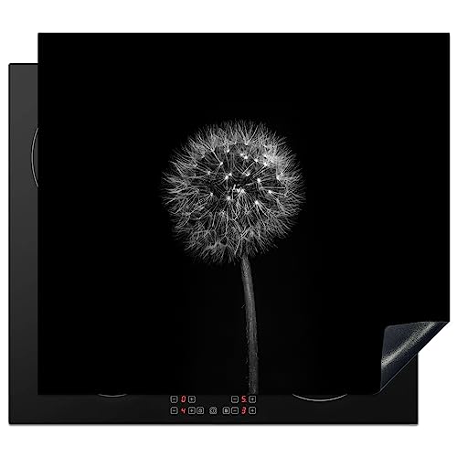 KitchenYeah© Herdabdeckplatte Induktion Schutzmatte Küche Herdabdeckung Ceranfeld Induktionsmatte Cerankochfeld Abdeckung Löwenzahn - Schwarz - Blumen - Botanik - 58x51 cm von KitchenYeah