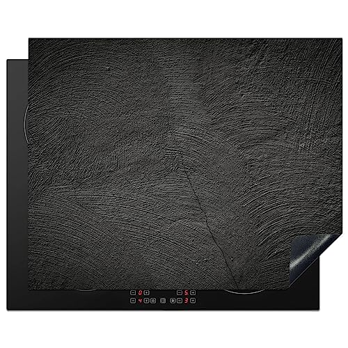 KitchenYeah© Herdabdeckplatte Einteilig Küche Herdabdeckung Induktionsfeld Ceranfeld Herdabdeckplatten Vinyl Matte Aufrollbar Beton - Schwarz - Grau - Massiv - Industrial - 65x52 cm von KitchenYeah
