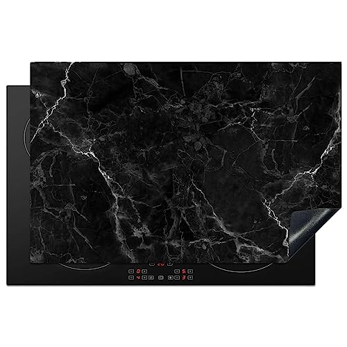 KitchenYeah© Herdabdeckplatte Einteilig Induktionsmatte Küche Abdeckung Ceranfeld Herd Abdeckplatte Deko Vinyl Matte Aufrollbar Marmor - Schwarz und Weiß - Dunkel - Muster - 80.2x52.2 cm von KitchenYeah