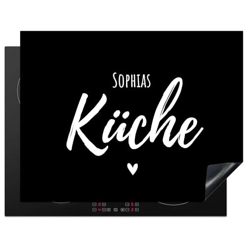 KitchenYeah© Herdabdeckplatte Personalisiert Einteilig Küche Abdeckplatte für Ceranfeld Abdeckung Induktionskochfeld Aufrollbare Matte Küche - Name - Herz - Schwarz/Weiß - 81x52 cm von KitchenYeah