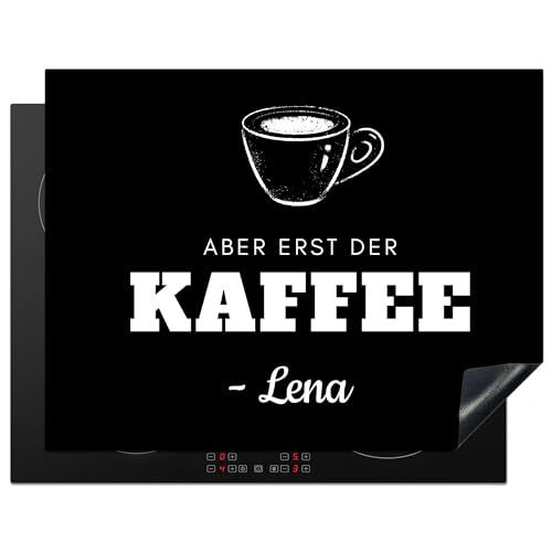 KitchenYeah© Herdabdeckplatte Personalisiert Einteilig Küche Kochfeld Abdeckung Ceranfeld Herdplattenabdeckung Aufrollbare Matte aber erst der Kaffee - Name - Tasse - Schwarz/Vintage - 51.5L x 83B cm von KitchenYeah