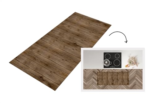 KitchenYeah© Küchenläufer 120x50 cm Anti Rutsch Matte Küche Küchenmatte Boden Kitchen Mat Läufer Waschbar rutschfest Waschbarer Waterproof Holz - Natur - Muster von KitchenYeah