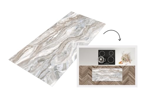 KitchenYeah© Küchenläufer 120x50 cm Anti Rutsch Matte Küche Küchenmatte Boden Kitchen Mat Läufer Waschbar rutschfest Waschbarer Waterproof Marmor - Textur - Grau von KitchenYeah