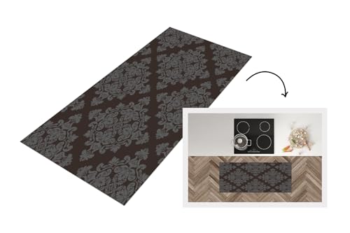 KitchenYeah© Küchenläufer 120x50 cm Antirutschmatte Küche Küchenmatte Kitchen Floor Mat Waschbar rutschfest Küchenbodenmatte Läufer Anti Rutsch Braun - Grau - Elegant - Muster von KitchenYeah