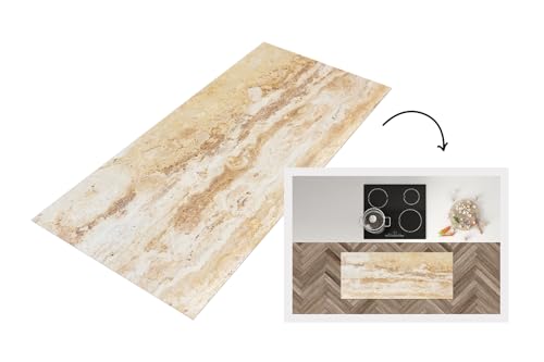 KitchenYeah© Küchenläufer 120x50 cm Antirutschmatte Küche Küchenmatte Kitchen Floor Mat Waschbar rutschfest Küchenbodenmatte Läufer Anti Rutsch Marmor - Sand - Textur von KitchenYeah