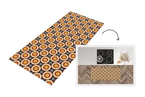 KitchenYeah© Küchenläufer 120x50 cm Antirutschmatte Küche Küchenmatte Kitchen Floor Mat Waschbar rutschfest Küchenbodenmatte Läufer Anti Rutsch Retro - Vintage - Design - Kreis von KitchenYeah