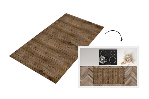 KitchenYeah© Küchenläufer 120x60 cm Anti Rutsch Matte Küche Küchenmatte Boden Kitchen Mat Läufer Waschbar rutschfest Waschbarer Waterproof Holz - Natur - Muster von KitchenYeah