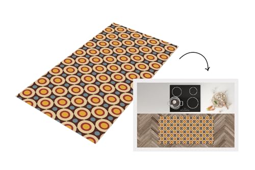 KitchenYeah© Küchenläufer 120x60 cm Antirutschmatte Küche Küchenmatte Kitchen Floor Mat Waschbar rutschfest Küchenbodenmatte Läufer Anti Rutsch Retro - Vintage - Design - Kreis von KitchenYeah