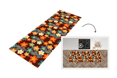 KitchenYeah© Küchenläufer 150x50 cm Anti Rutsch Matte Küche Küchenmatte Boden Kitchen Mat Läufer Waschbar rutschfest Waschbarer Waterproof Retro - Muster - Blumen - 70er Jahre von KitchenYeah