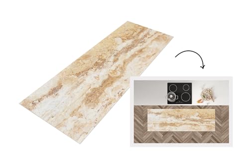 KitchenYeah© Küchenläufer 150x50 cm Antirutschmatte Küche Küchenmatte Kitchen Floor Mat Waschbar rutschfest Küchenbodenmatte Läufer Anti Rutsch Marmor - Sand - Textur von KitchenYeah