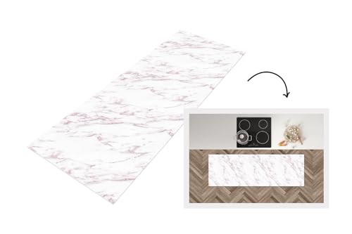 KitchenYeah© Küchenläufer 150x50 cm Antirutschmatte Küche Küchenmatte Kitchen Floor Mat Waschbar rutschfest Küchenbodenmatte Läufer Anti Rutsch Marmor - Weiß - Muster von KitchenYeah