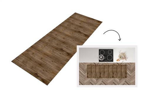 KitchenYeah© Küchenläufer 180x60 cm Anti Rutsch Matte Küche Küchenmatte Boden Kitchen Mat Läufer Waschbar rutschfest Waschbarer Waterproof Holz - Natur - Muster von KitchenYeah