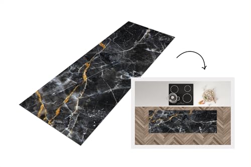 KitchenYeah© Küchenläufer 180x60 cm Anti Rutsch Matte Küche Küchenmatte Boden Kitchen Mat Läufer Waschbar rutschfest Waschbarer Waterproof Marmor - Kalk - Muster von KitchenYeah