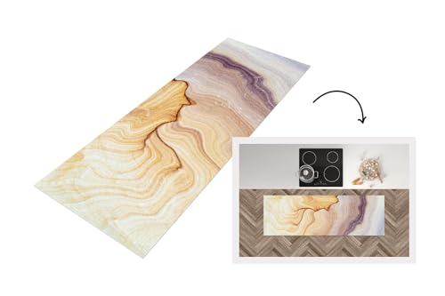 KitchenYeah© Küchenläufer 180x60 cm Anti Rutsch Matte Küche Küchenmatte Boden Kitchen Mat Läufer Waschbar rutschfest Waschbarer Waterproof Marmor - Textur - Sandstein - Gold - Marmoroptik von KitchenYeah