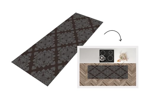 KitchenYeah© Küchenläufer 180x60 cm Antirutschmatte Küche Küchenmatte Kitchen Floor Mat Waschbar rutschfest Küchenbodenmatte Läufer Anti Rutsch Braun - Grau - Elegant - Muster von KitchenYeah