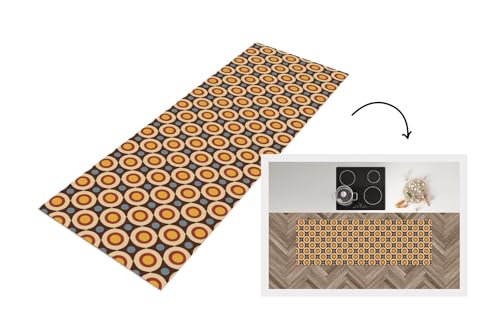 KitchenYeah© Küchenläufer 180x60 cm Antirutschmatte Küche Küchenmatte Kitchen Floor Mat Waschbar rutschfest Küchenbodenmatte Läufer Anti Rutsch Retro - Vintage - Design - Kreis von KitchenYeah