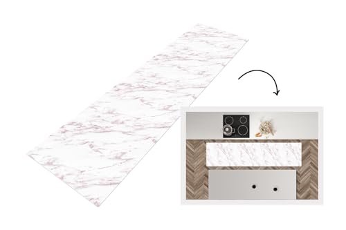 KitchenYeah© Küchenläufer 200x50 cm Antirutschmatte Küche Küchenmatte Kitchen Floor Mat Waschbar rutschfest Küchenbodenmatte Läufer Anti Rutsch Marmor - Weiß - Muster von KitchenYeah