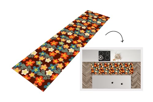 KitchenYeah© Küchenläufer 240x60 cm Anti Rutsch Matte Küche Küchenmatte Boden Kitchen Mat Läufer Waschbar rutschfest Waschbarer Waterproof Retro - Muster - Blumen - 70er Jahre von KitchenYeah