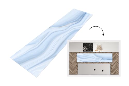 KitchenYeah© Küchenläufer 240x60 cm Antirutschmatte Küche Küchenmatte Kitchen Floor Mat Waschbar rutschfest Küchenbodenmatte Läufer Anti Rutsch Marmor - Golf - Blau - Muster - Marmoroptik von KitchenYeah