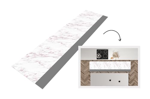 KitchenYeah© Küchenläufer 240x60 cm Antirutschmatte Küche Küchenmatte Kitchen Floor Mat Waschbar rutschfest Küchenbodenmatte Läufer Anti Rutsch Marmor - Weiß - Muster von KitchenYeah