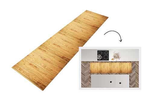 KitchenYeah© Küchenläufer 240x60 cm Antirutschmatte Küche Küchenmatte Kitchen Floor Mat Waschbar rutschfest Küchenbodenmatte Läufer Anti Rutsch Muster - Regale - Natur von KitchenYeah